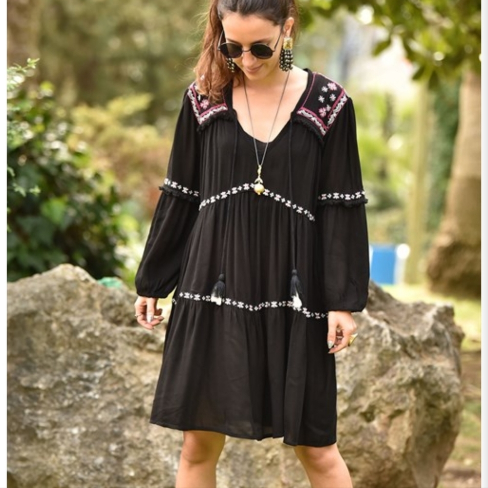 American Eagle Boho Black Dress L